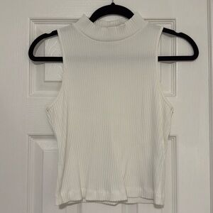 Old Navy White Ribbed Mockneck Sleeveless Crop Tank